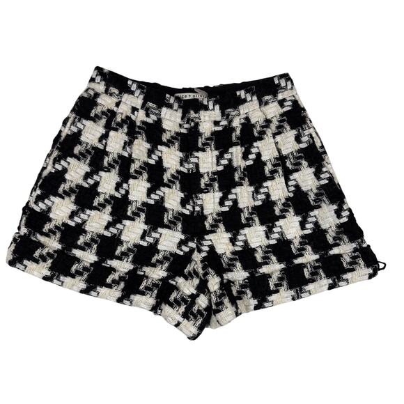 Alice + Olivia Women’s Black & White High-Waist Tweed Zipper Front Wool Shorts 2